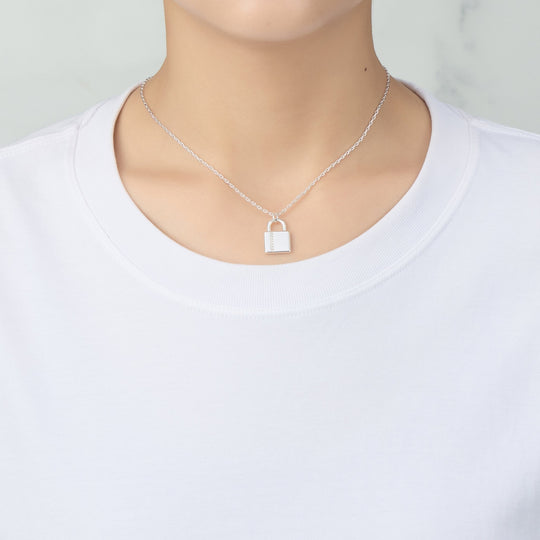 Silver Plated Padlock Necklace Created with Zircondia® Crystals - Philip Jones Jewellery