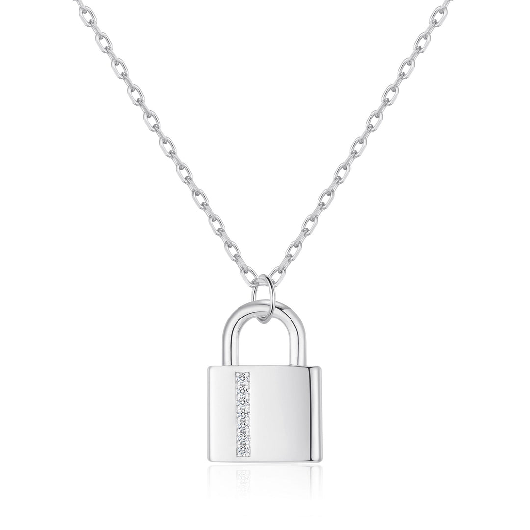 Silver Plated Padlock Necklace Created with Zircondia® Crystals - Philip Jones Jewellery