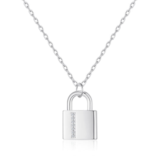 Silver Plated Padlock Necklace Created with Zircondia® Crystals - Philip Jones Jewellery