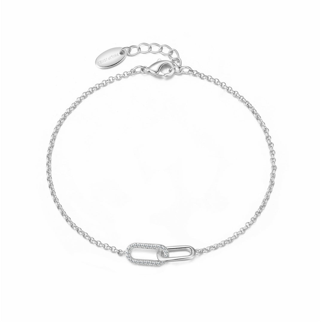 Silver Plated Paperclip Link Bracelet Created with Zircondia® Crystals - Philip Jones Jewellery