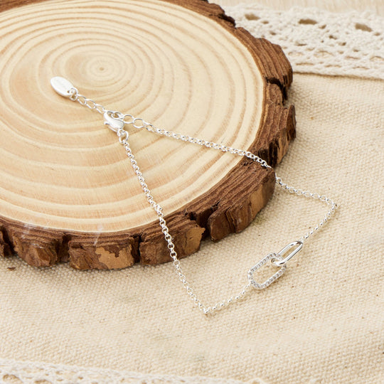 Silver Plated Paperclip Link Bracelet Created with Zircondia® Crystals - Philip Jones Jewellery