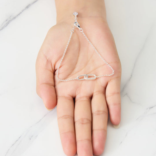 Silver Plated Paperclip Link Bracelet Created with Zircondia® Crystals - Philip Jones Jewellery