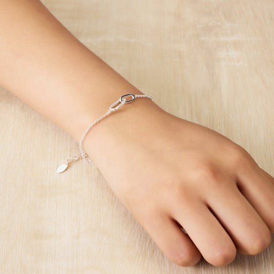 Silver Plated Paperclip Link Bracelet Created with Zircondia® Crystals - Philip Jones Jewellery
