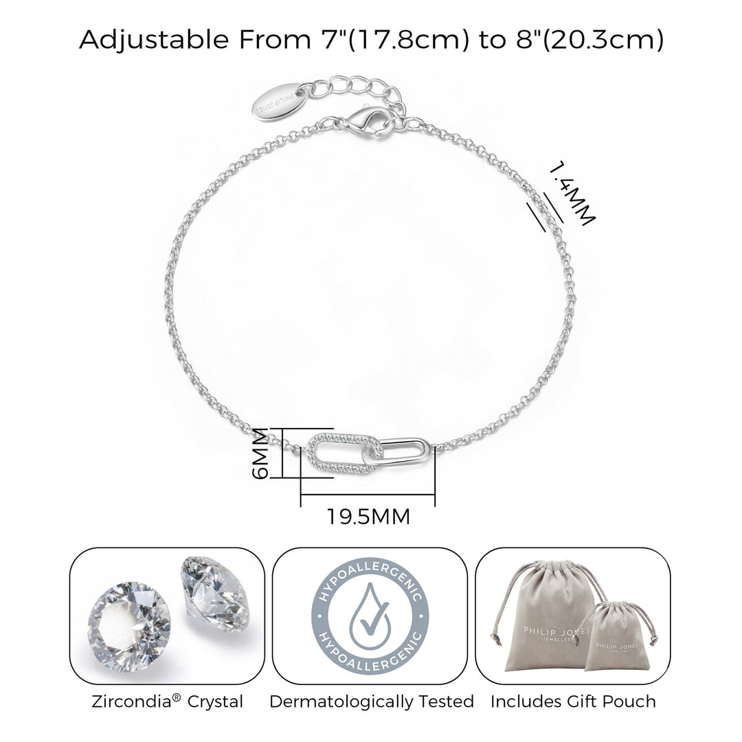 Silver Plated Paperclip Link Bracelet Created with Zircondia® Crystals - Philip Jones Jewellery