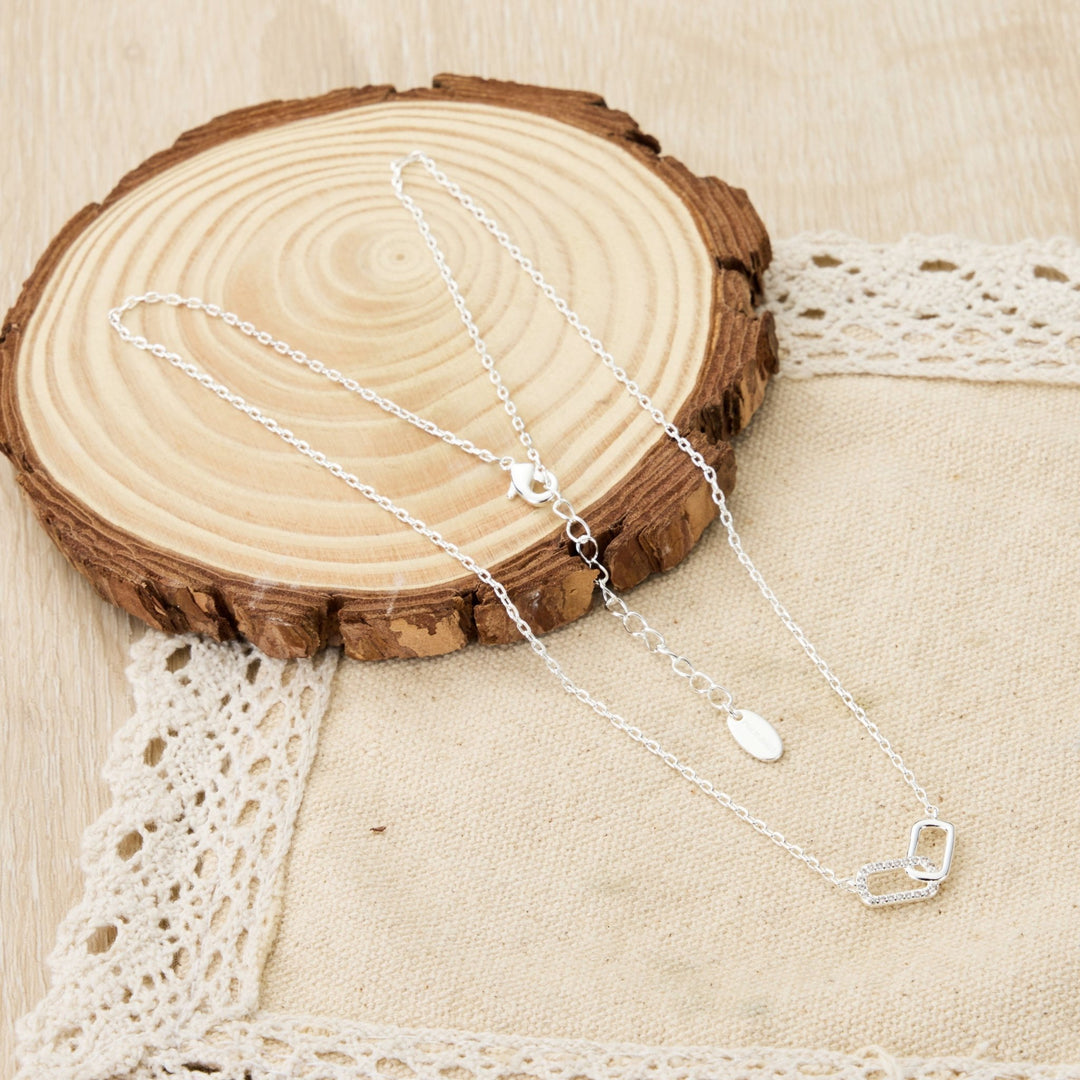 Silver Plated Paperclip Link Necklace Created with Zircondia® Crystals - Philip Jones Jewellery