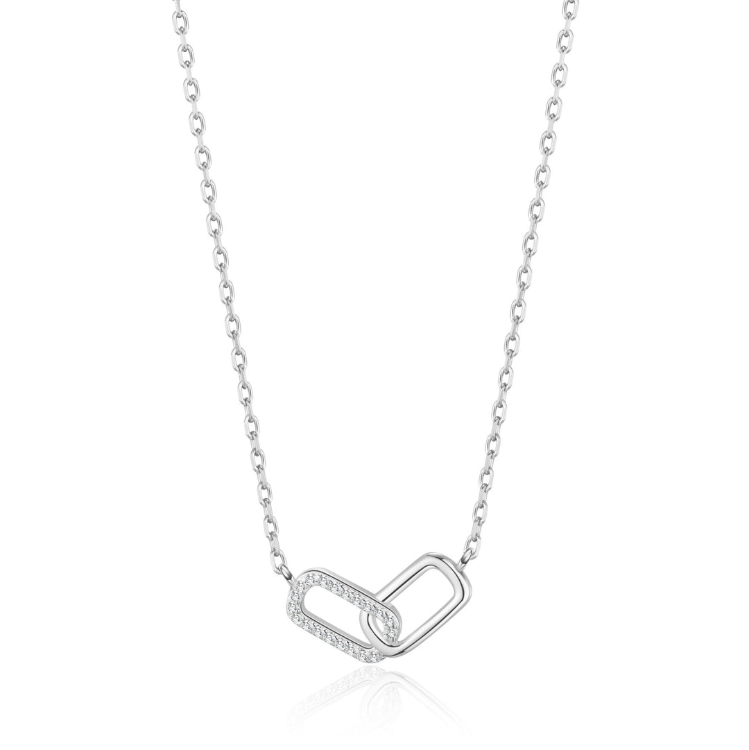 Silver Plated Paperclip Link Necklace Created with Zircondia® Crystals - Philip Jones Jewellery