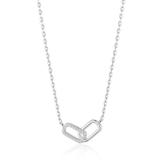 Silver Plated Paperclip Link Necklace Created with Zircondia® Crystals - Philip Jones Jewellery