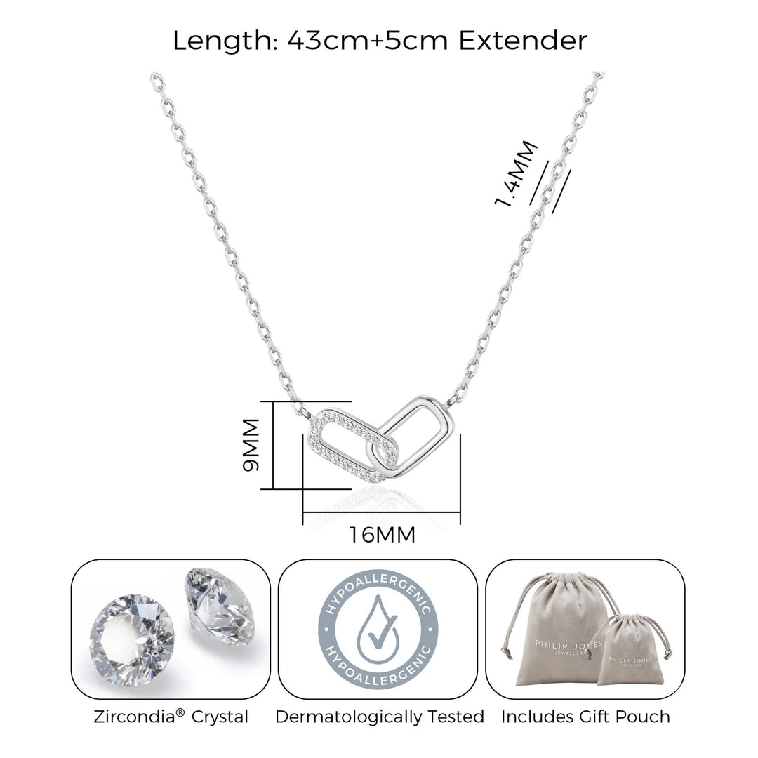 Silver Plated Paperclip Link Necklace Created with Zircondia® Crystals - Philip Jones Jewellery