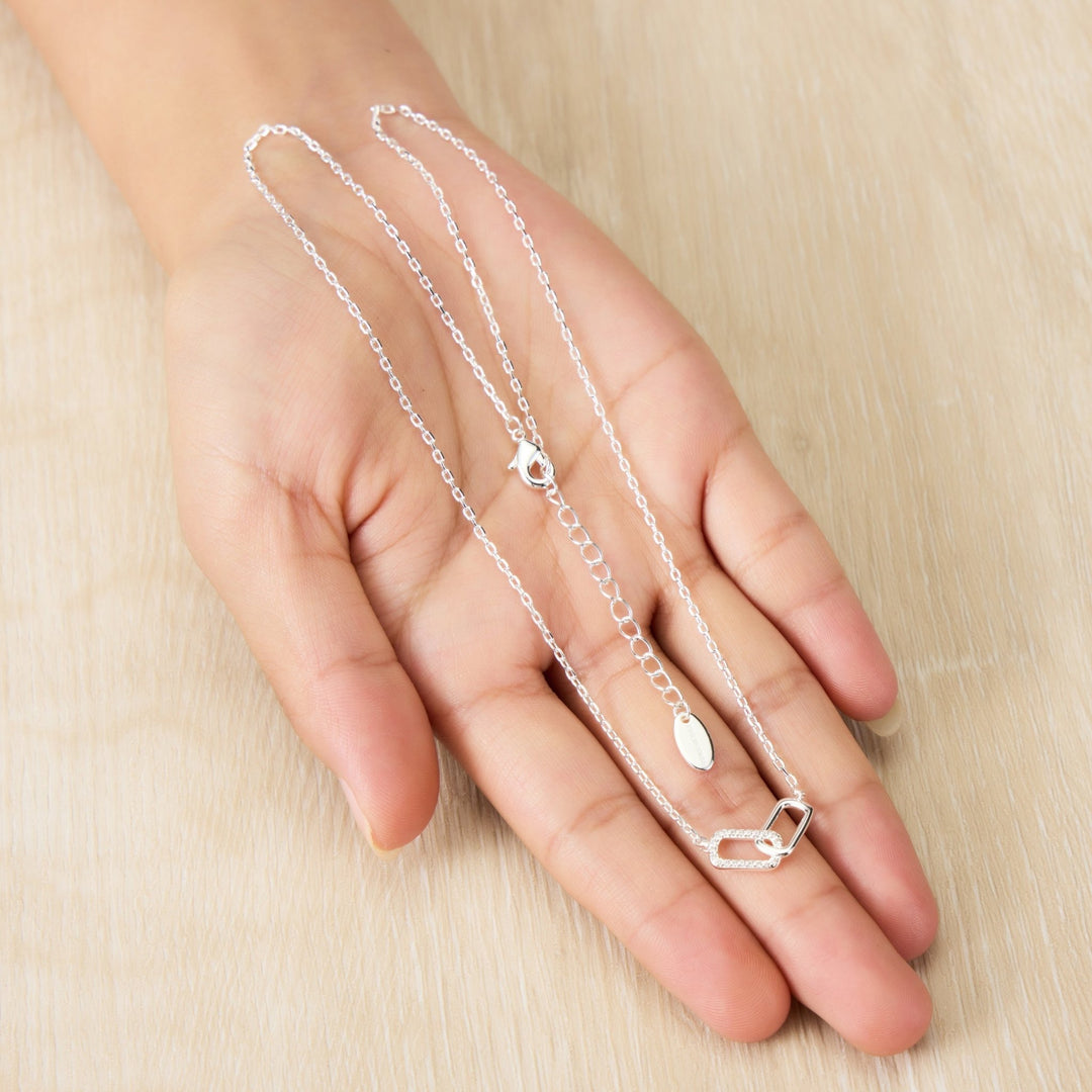 Silver Plated Paperclip Link Necklace Created with Zircondia® Crystals - Philip Jones Jewellery