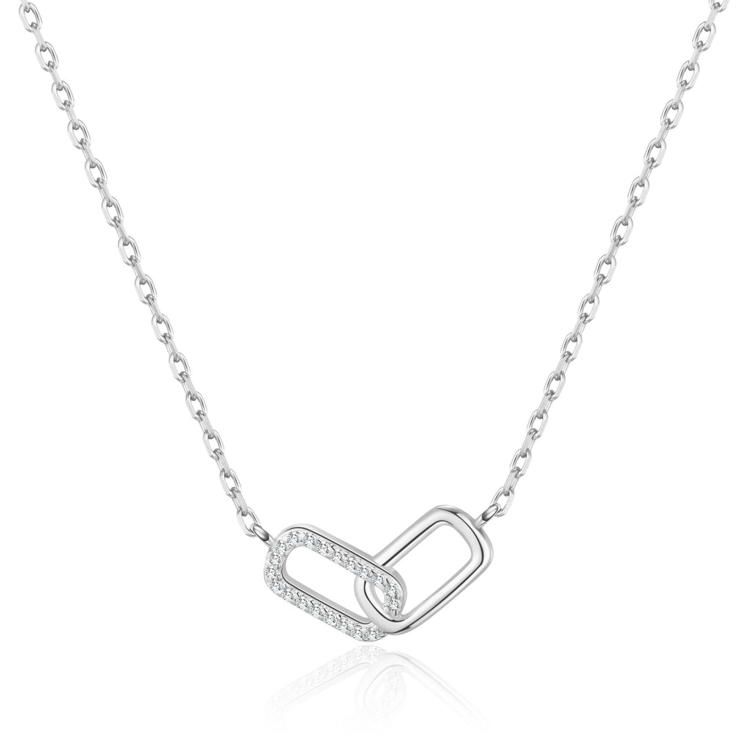 Silver Plated Paperclip Link Necklace Created with Zircondia® Crystals - Philip Jones Jewellery
