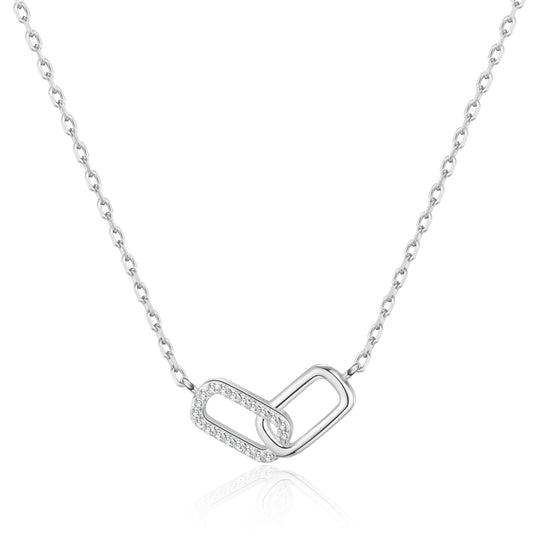 Silver Plated Paperclip Link Necklace Created with Zircondia® Crystals - Philip Jones Jewellery