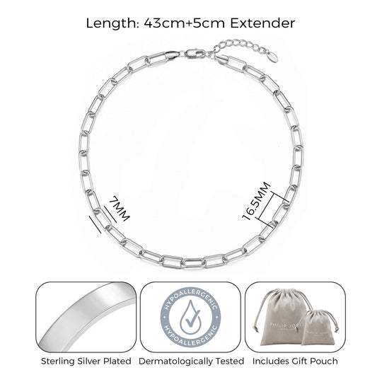Silver Plated Paperclip Necklace - Philip Jones Jewellery