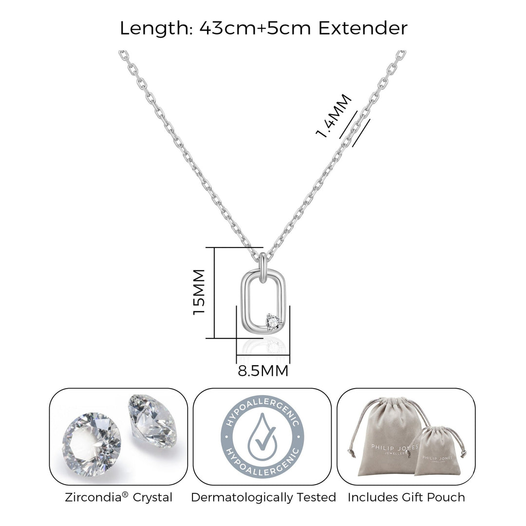 Silver Plated Paperclip Necklace Created with Zircondia® Crystals - Philip Jones Jewellery