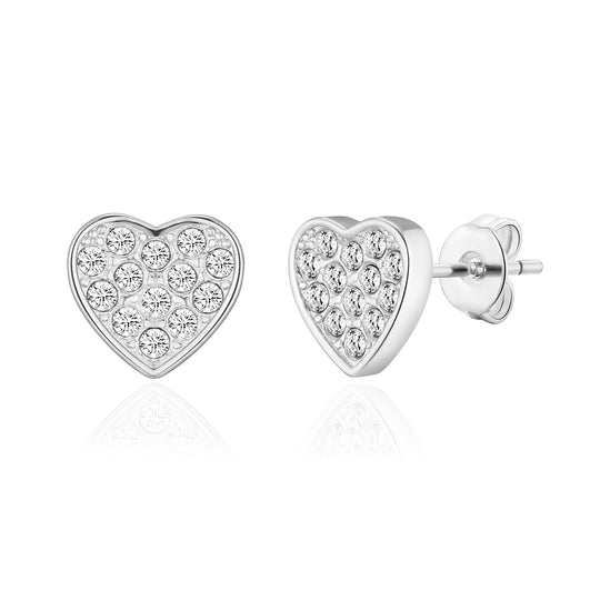 Silver Plated Pave Heart Earrings Created with Zircondia® Crystals - Philip Jones Jewellery