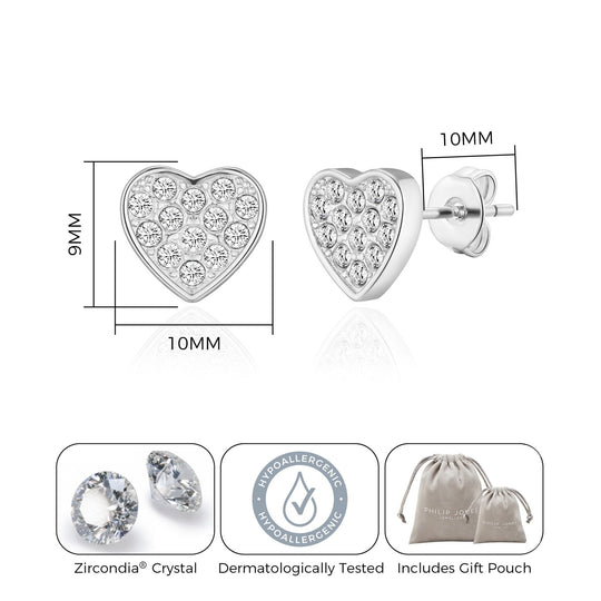 Silver Plated Pave Heart Earrings Created with Zircondia® Crystals - Philip Jones Jewellery