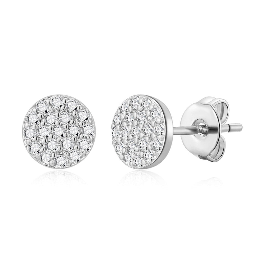 Silver Plated Pave Round Earrings Created with Zircondia® Crystals - Philip Jones Jewellery
