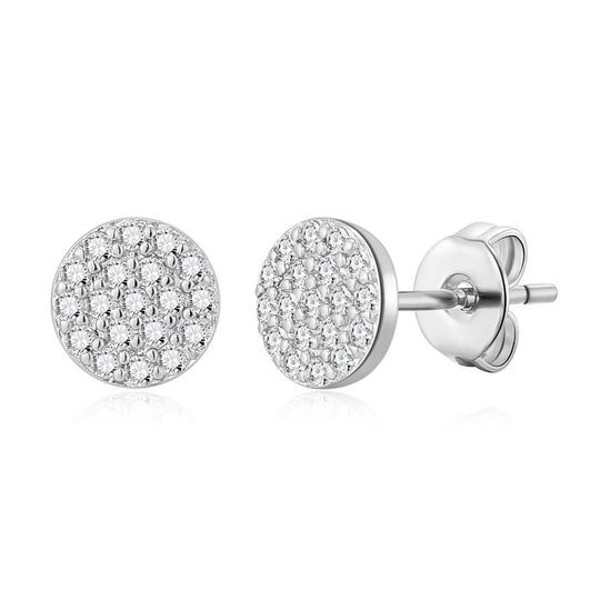 Silver Plated Pave Round Earrings Created with Zircondia® Crystals - Philip Jones Jewellery