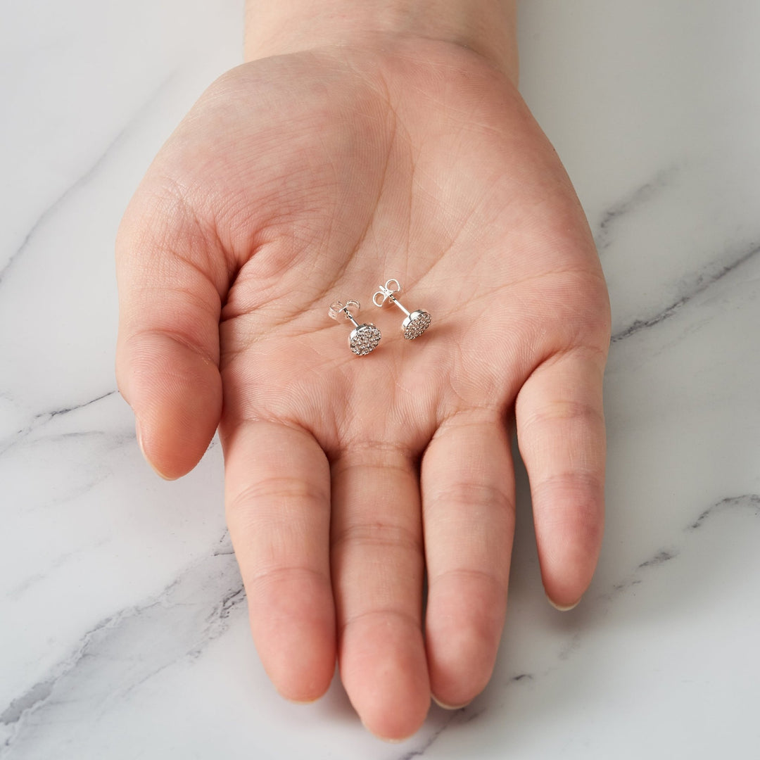 Silver Plated Pave Round Earrings Created with Zircondia® Crystals - Philip Jones Jewellery