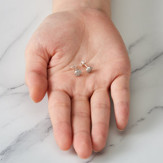 Silver Plated Pave Round Earrings Created with Zircondia® Crystals - Philip Jones Jewellery