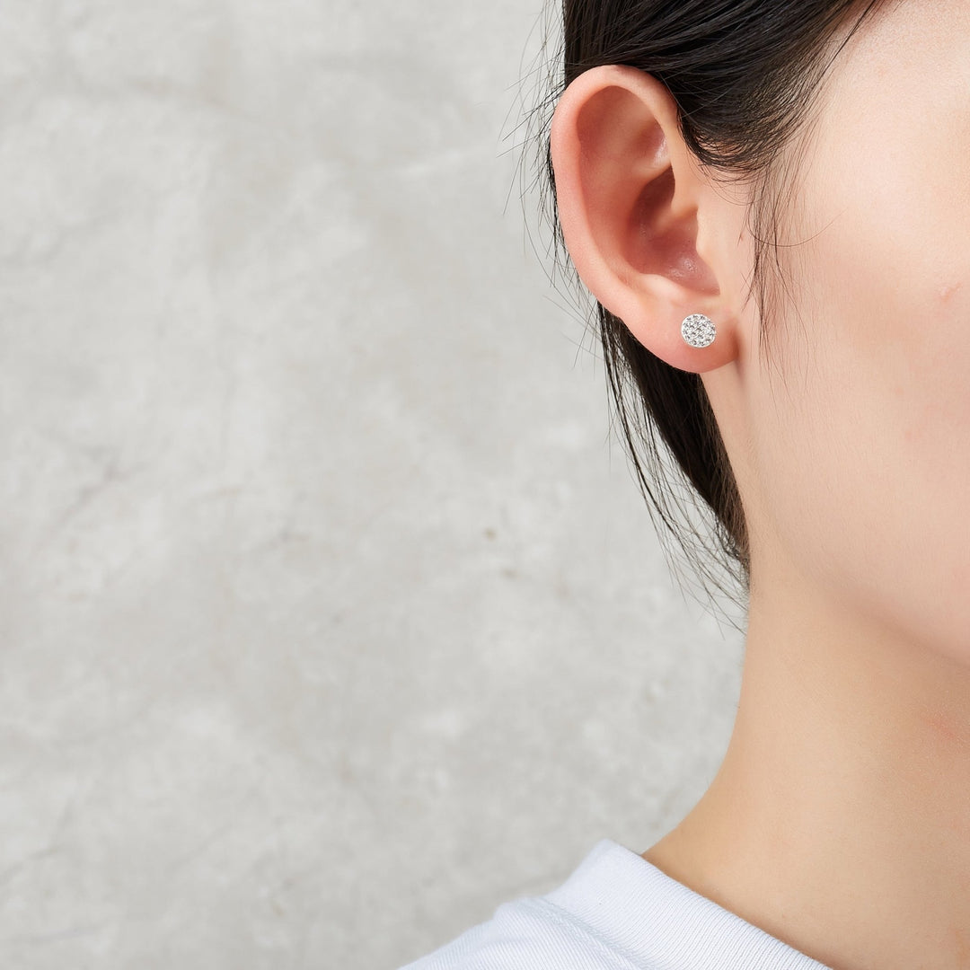 Silver Plated Pave Round Earrings Created with Zircondia® Crystals - Philip Jones Jewellery