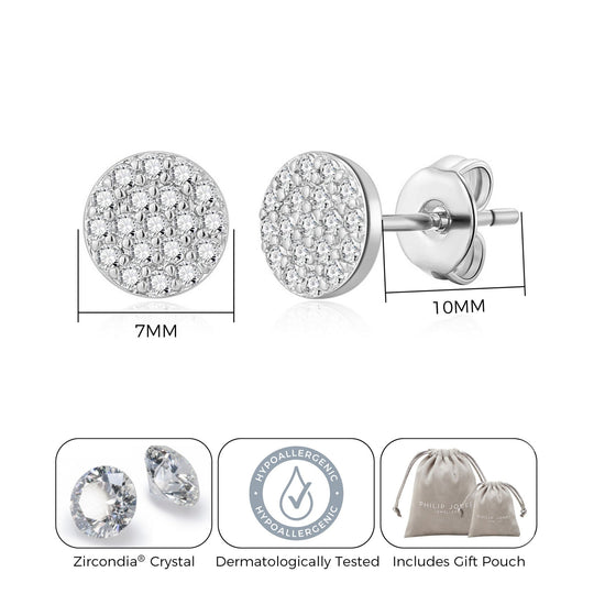 Silver Plated Pave Round Earrings Created with Zircondia® Crystals - Philip Jones Jewellery