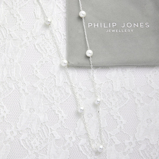 Silver Plated Pearl Chain Bridal Necklace - Philip Jones Jewellery