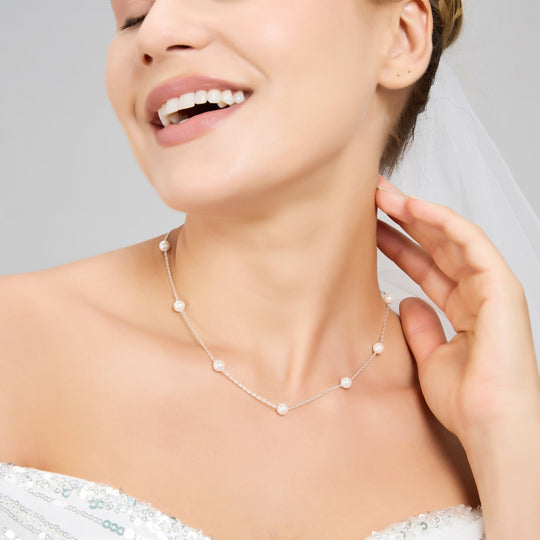 Silver Plated Pearl Chain Bridal Necklace - Philip Jones Jewellery