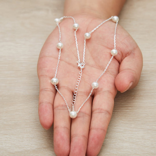 Silver Plated Pearl Chain Necklace - Philip Jones Jewellery