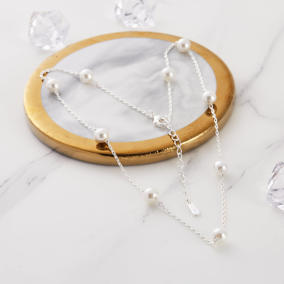 Silver Plated Pearl Chain Necklace - Philip Jones Jewellery