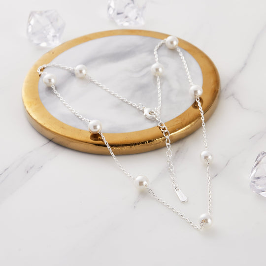 Silver Plated Pearl Chain Necklace - Philip Jones Jewellery
