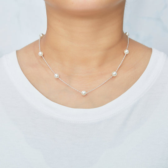 Silver Plated Pearl Chain Necklace - Philip Jones Jewellery