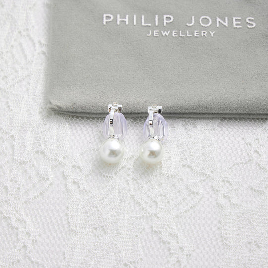 Silver Plated Pearl Clip On Bridal Earrings - Philip Jones Jewellery
