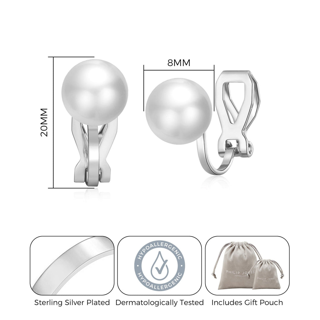Silver Plated Pearl Clip On Earrings - Philip Jones Jewellery