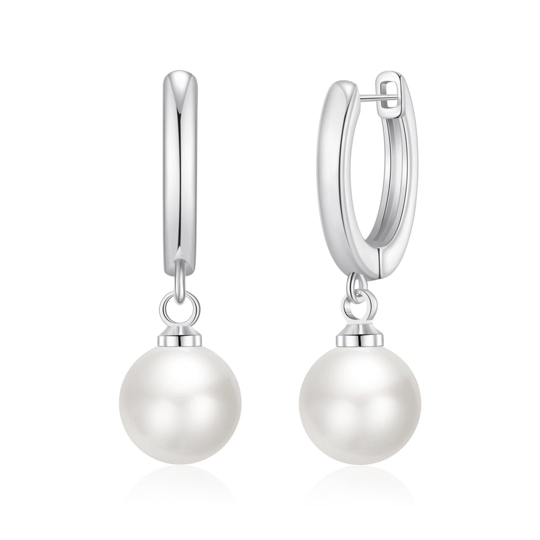 Silver Plated Pearl Drop Hoop Earrings - Philip Jones Jewellery