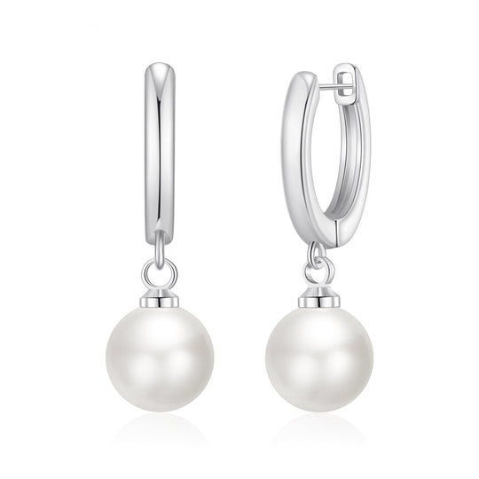 Silver Plated Pearl Drop Hoop Earrings - Philip Jones Jewellery