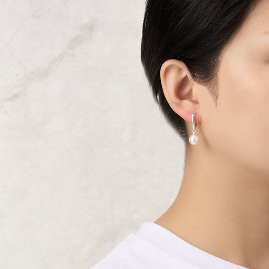 Silver Plated Pearl Drop Hoop Earrings - Philip Jones Jewellery