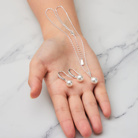 Silver Plated Pearl Drop Set Created with Zircondia® Crystals - Philip Jones Jewellery