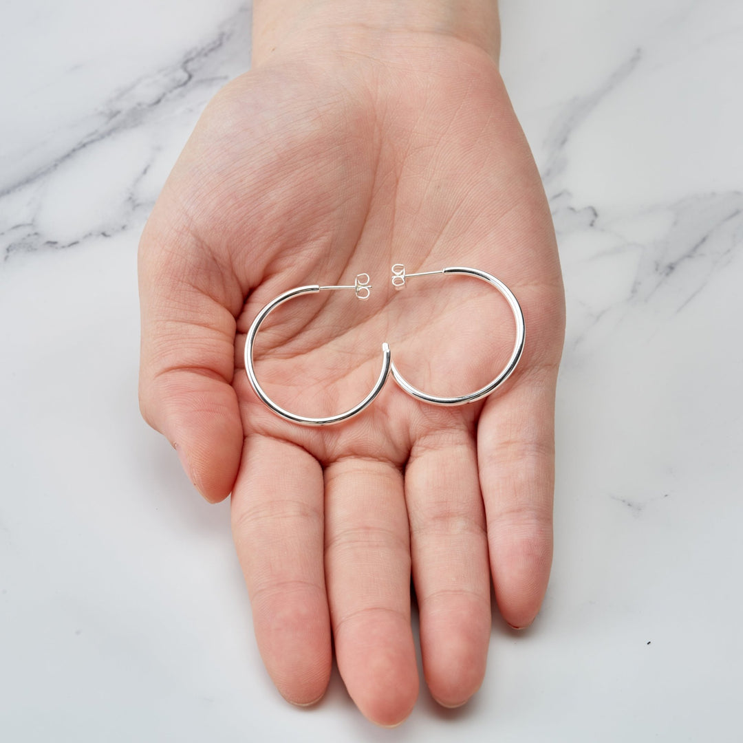 Silver Plated Round Hoop Earrings - Philip Jones Jewellery