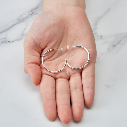 Silver Plated Round Hoop Earrings - Philip Jones Jewellery