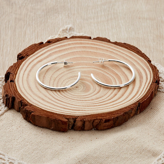 Silver Plated Round Hoop Earrings - Philip Jones Jewellery