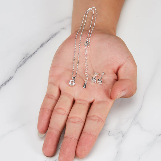 Silver Plated Round Solitaire Set Created with Zircondia® Crystals - Philip Jones Jewellery