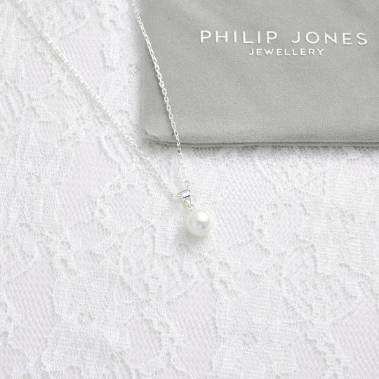 Silver Plated Shell Pearl Bridal Necklace - Philip Jones Jewellery