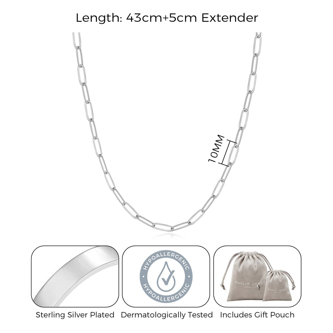 Silver Plated Small Link Paperclip Necklace - Philip Jones Jewellery