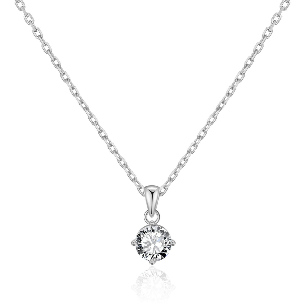 Silver Plated Solitaire Necklace Created with Zircondia® Crystals - Philip Jones Jewellery
