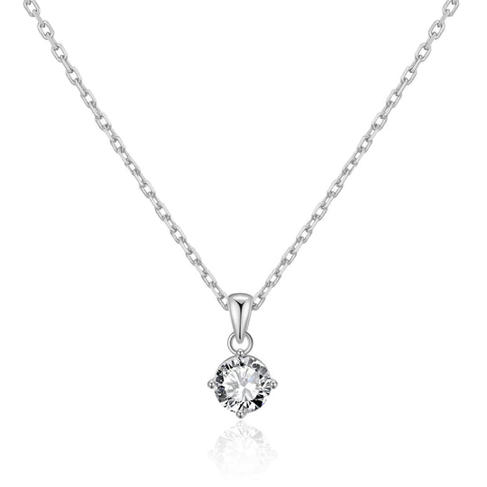 Silver Plated Solitaire Necklace Created with Zircondia® Crystals - Philip Jones Jewellery