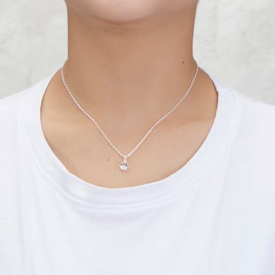 Silver Plated Solitaire Necklace Created with Zircondia® Crystals - Philip Jones Jewellery