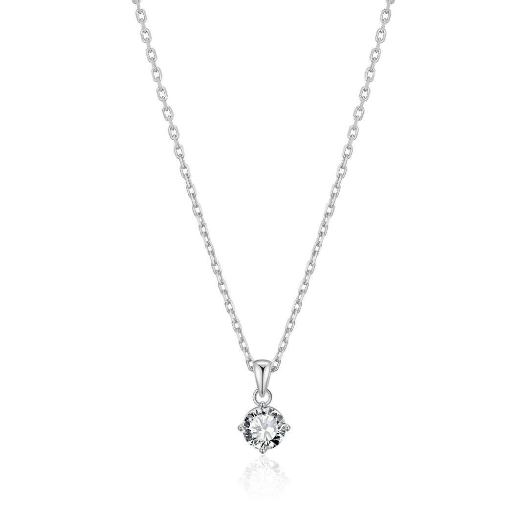 Silver Plated Solitaire Necklace Created with Zircondia® Crystals - Philip Jones Jewellery