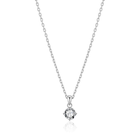 Silver Plated Solitaire Necklace Created with Zircondia® Crystals - Philip Jones Jewellery