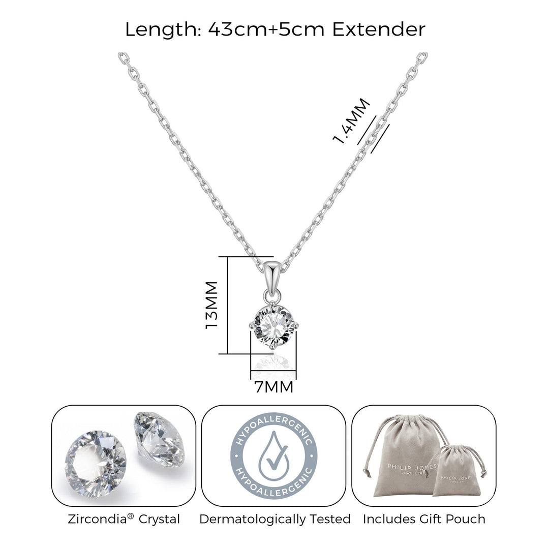 Silver Plated Solitaire Necklace Created with Zircondia® Crystals - Philip Jones Jewellery
