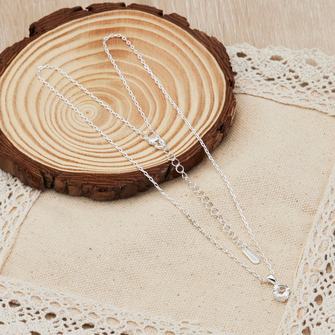 Silver Plated Solitaire Necklace Created with Zircondia® Crystals - Philip Jones Jewellery